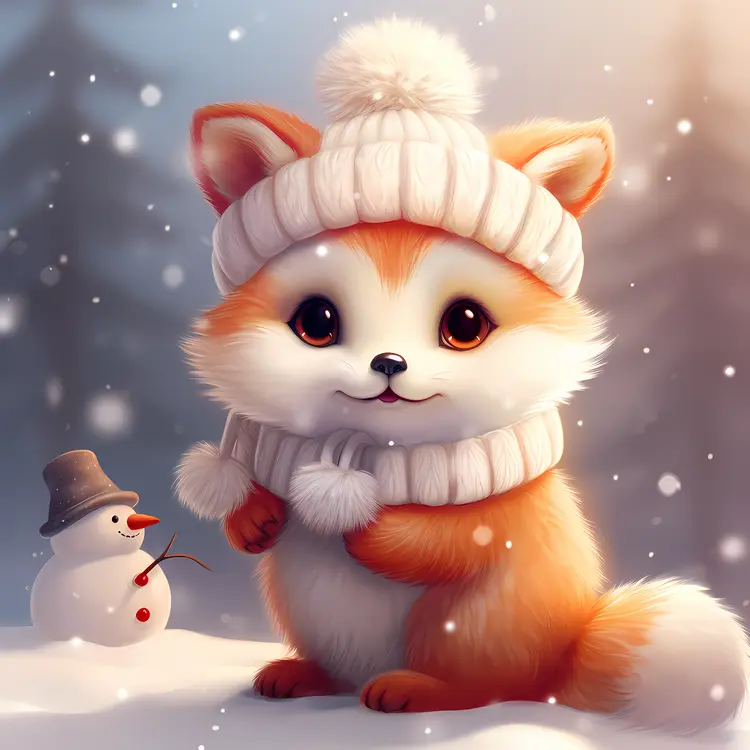 Cute Fox in Winter Hat
