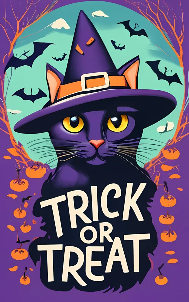 Black Cat in Witch Hat for Halloween