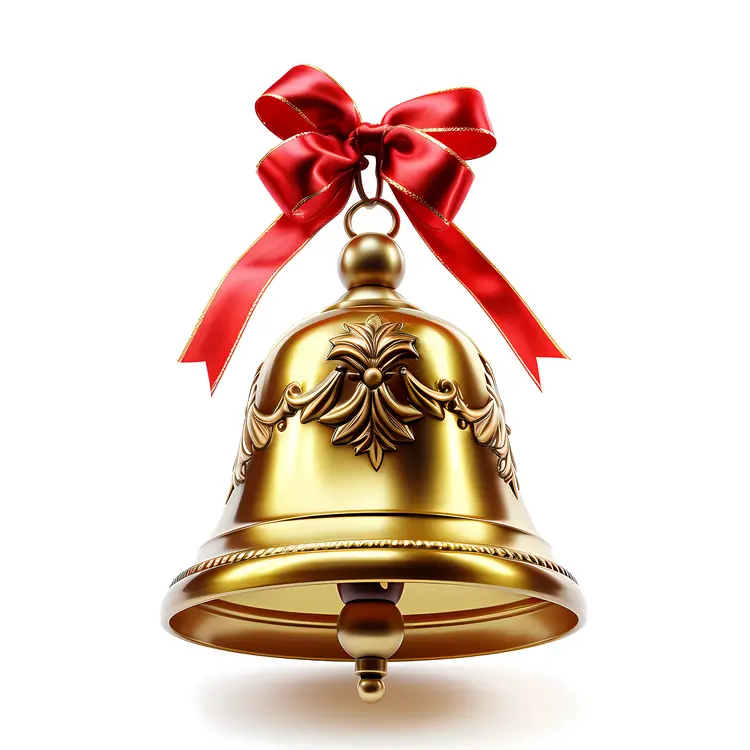 Golden Bell with Red Ribbon for Christmas