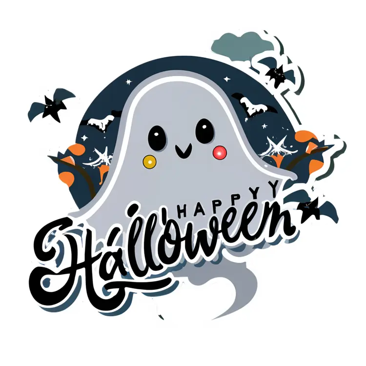 Happy Halloween Ghost with Bats
