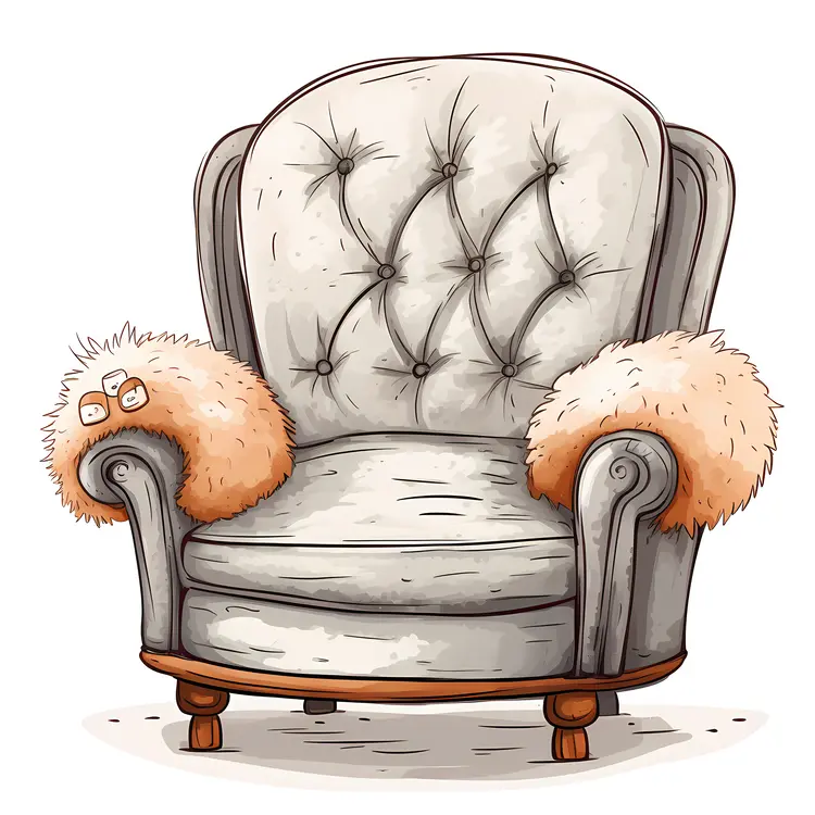 Vintage Tufted Armchair with Fur Accents