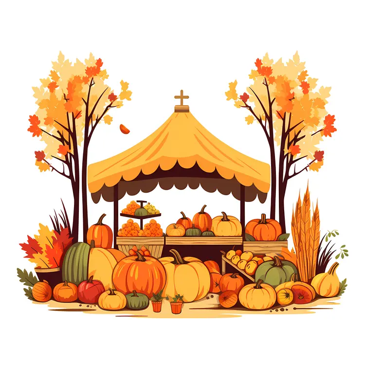 Autumn Market Stall with Pumpkins