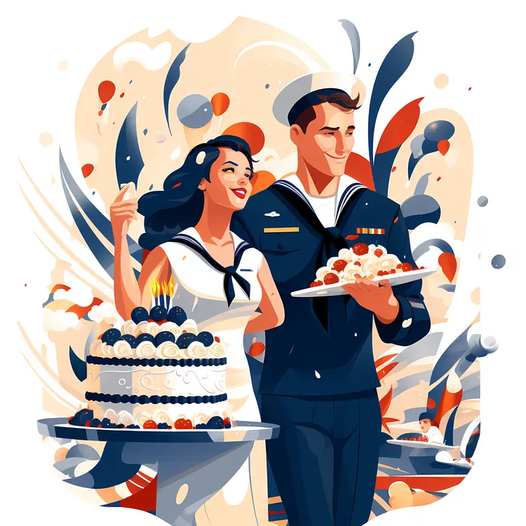 Sailor Couple Celebrating with Cake