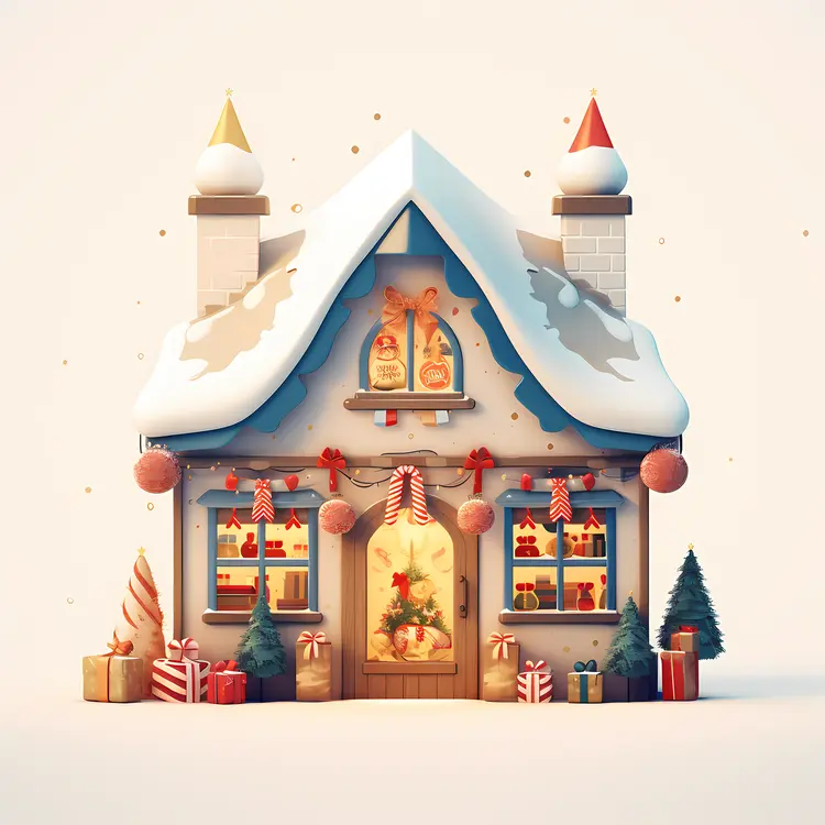 Cozy Christmas House with Festive Decorations and Gifts