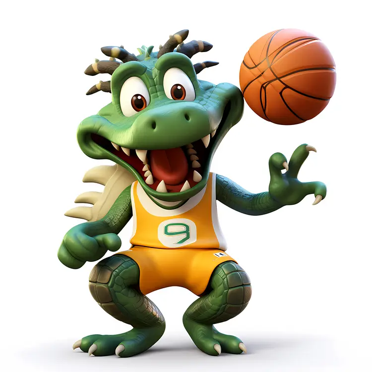 Cartoon Alligator Playing Basketball