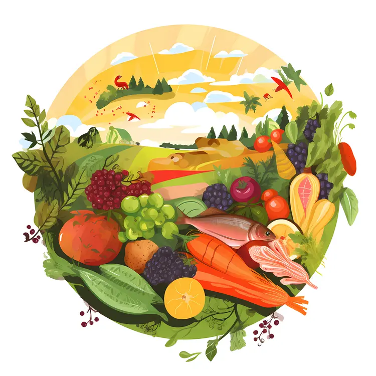 Fresh Vegetables and Fruits in a Beautiful Landscape