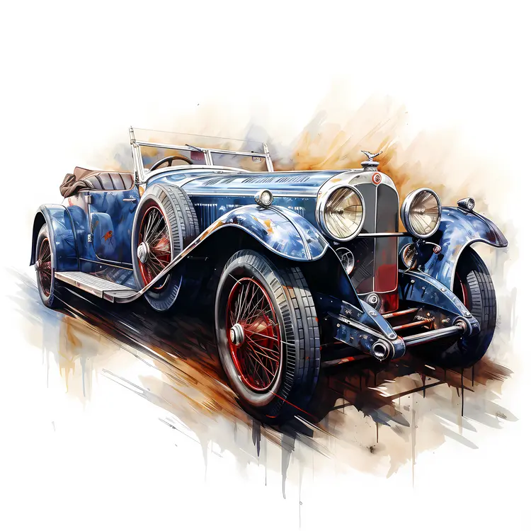 Classic Blue Vintage Car Illustration