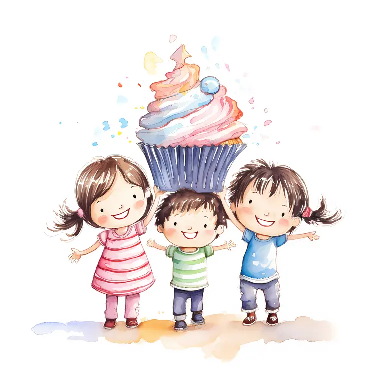 Children Holding a Giant Cupcake