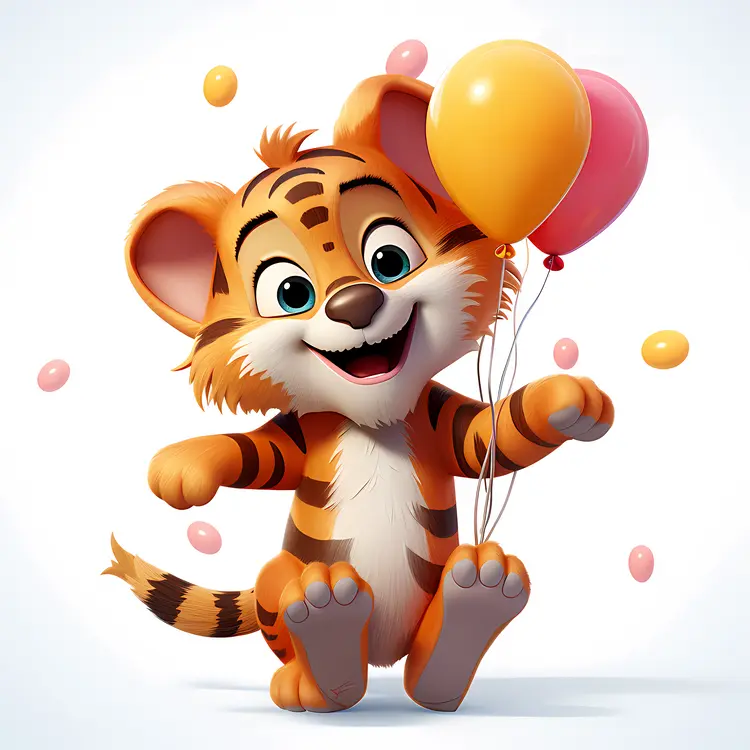 Cute Tiger with Balloons