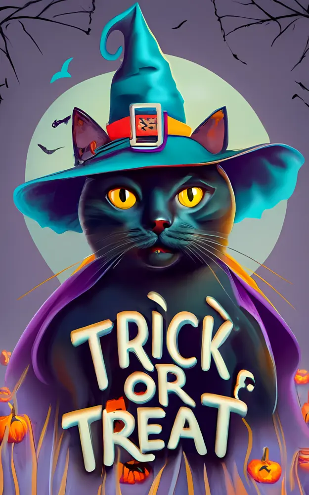 Black Cat in Witch Hat