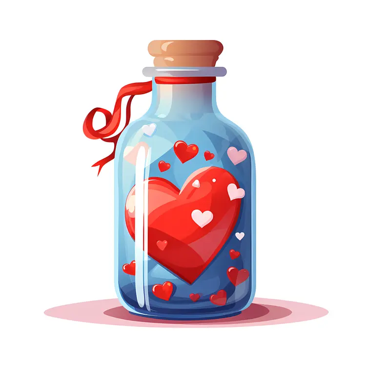 Heart in Glass Bottle with Ribbon