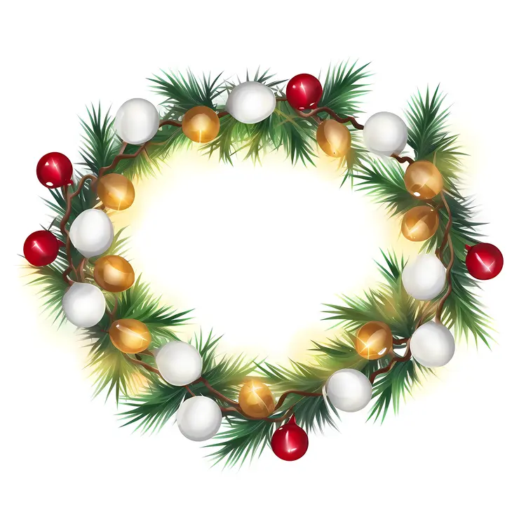 Christmas Wreath with Baubles and Pine Leaves