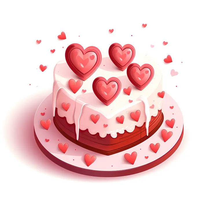 Heart Cake with Red Hearts