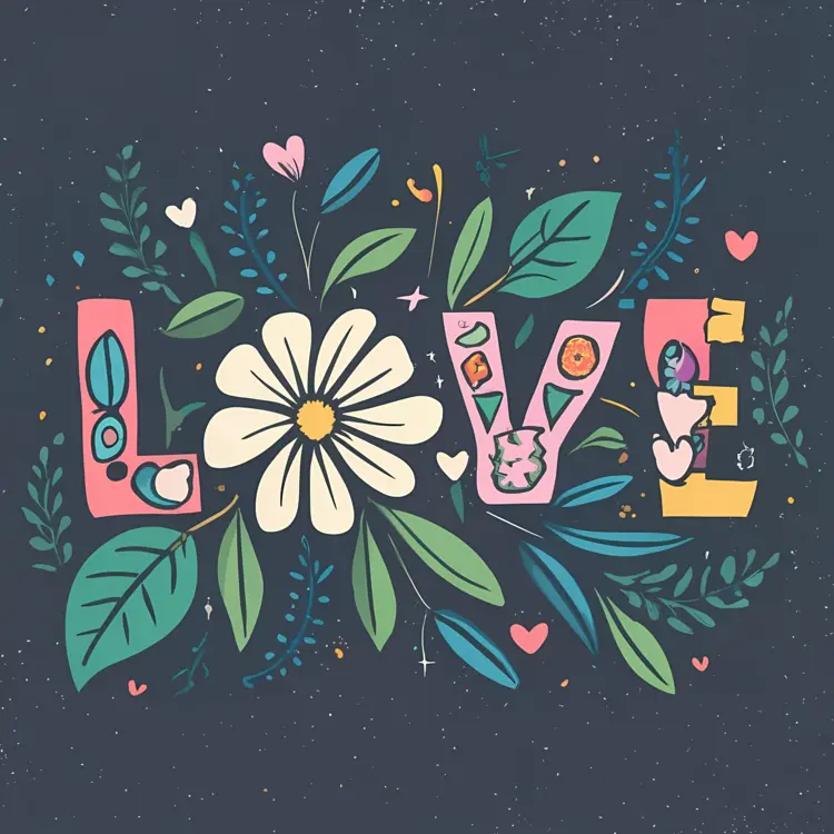 Love Text with Floral Elements
