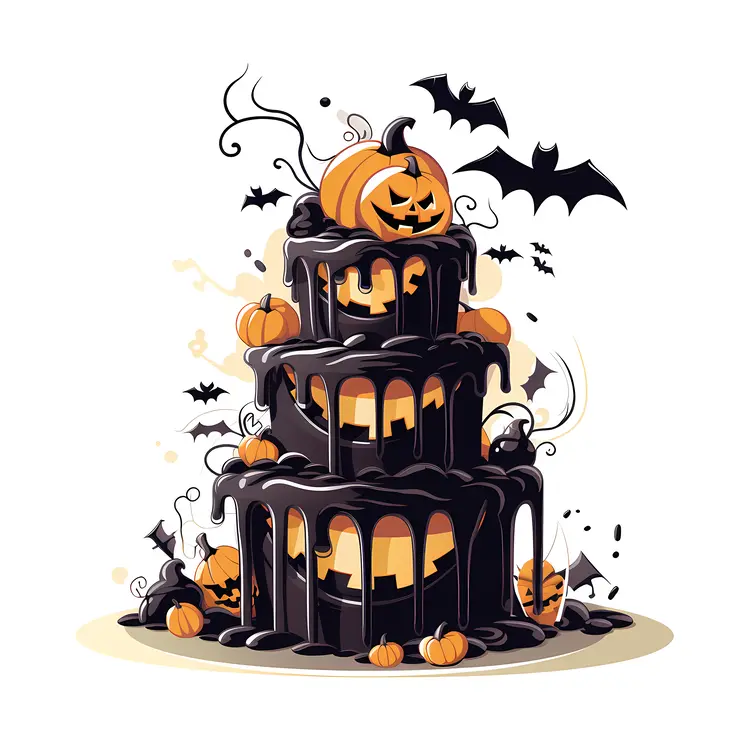 Spooky Halloween Cake with Pumpkins and Bats