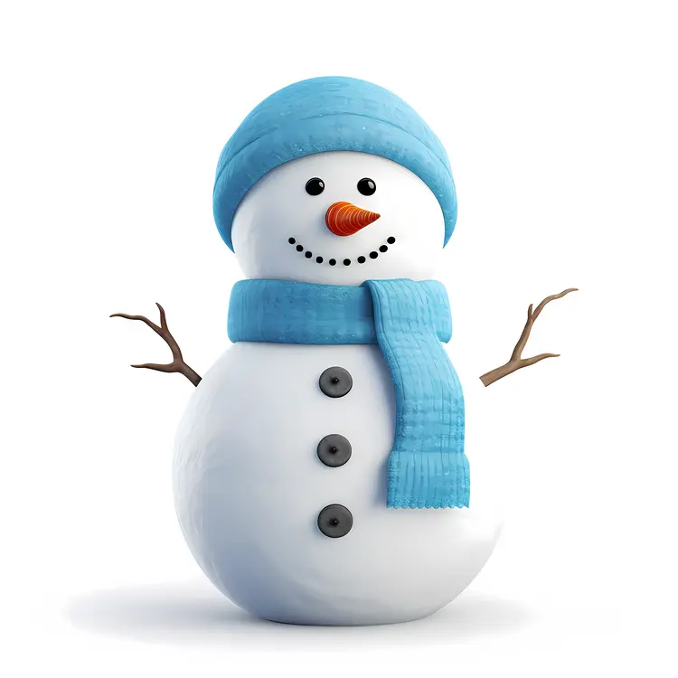 Cute Snowman with Blue Hat and Scarf