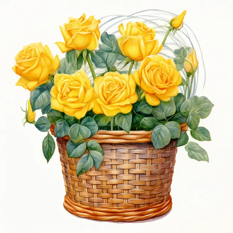 Beautiful Yellow Roses in a Woven Basket