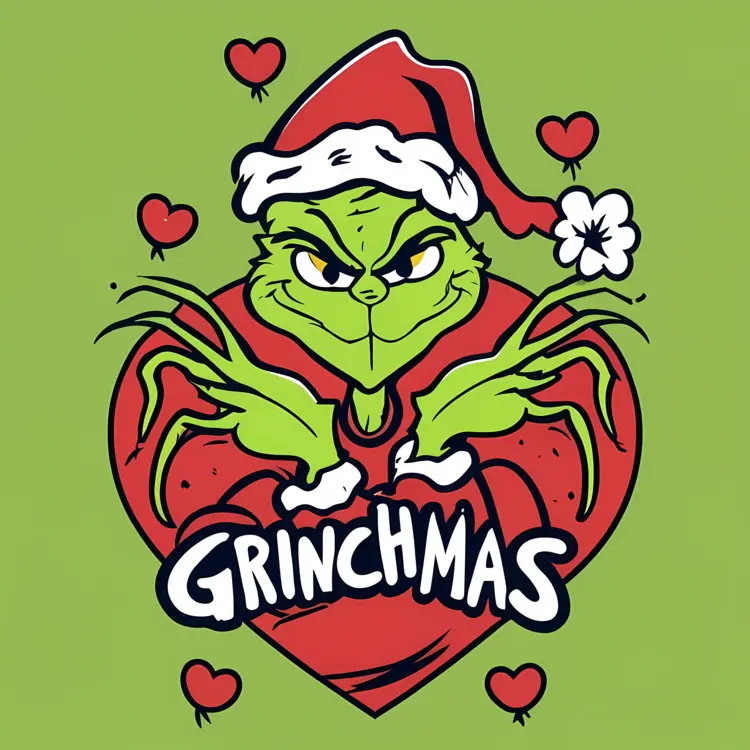Grinchmas Cartoon Illustration with Hearts