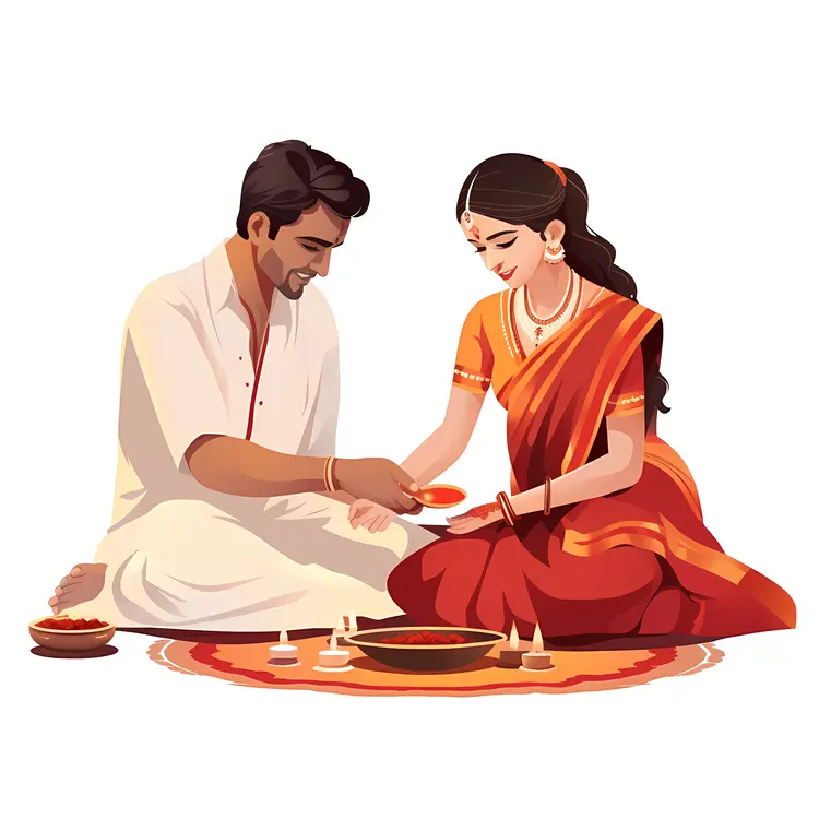 Traditional Indian Couple Celebrating Ritual