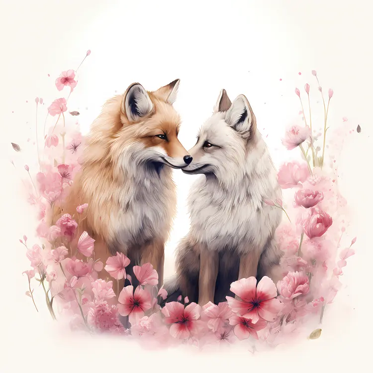Foxes in Flower Field
