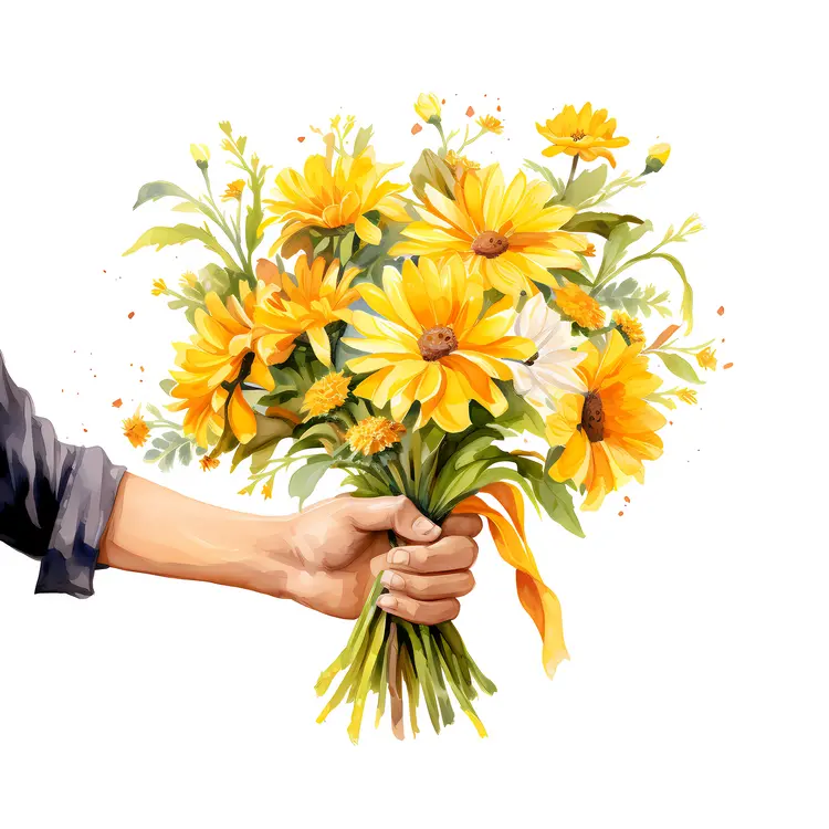 Hand Holding Yellow Flower Bouquet