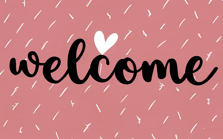 Welcome Text with Heart and Pink Pattern