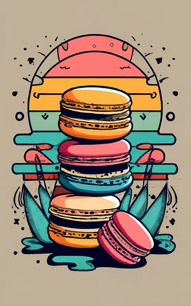 Vibrant Macarons with Retro Background