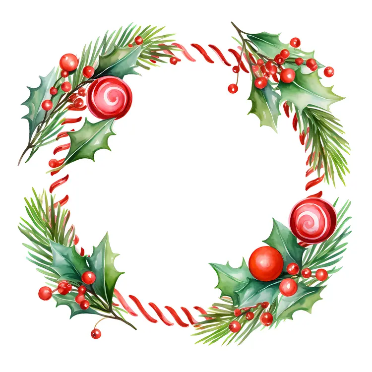 Simple Candy and Green Leaves Christmas Wreath