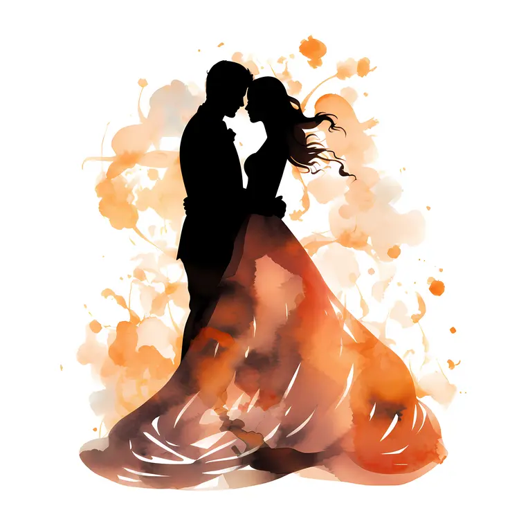 Colorful Silhouette Couple Dancing
