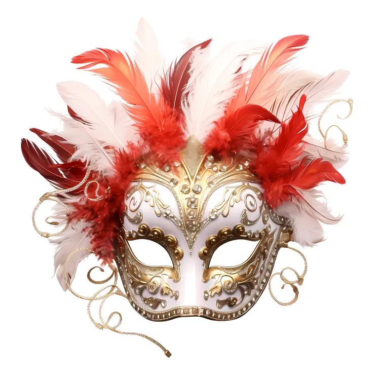 Elegant Red and White Feather Mask