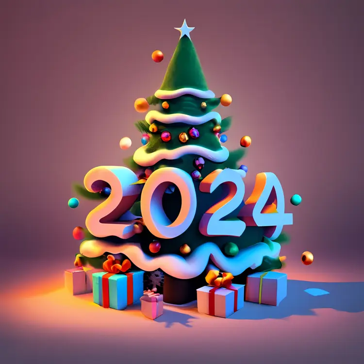 Christmas Tree with 2024 and Presents