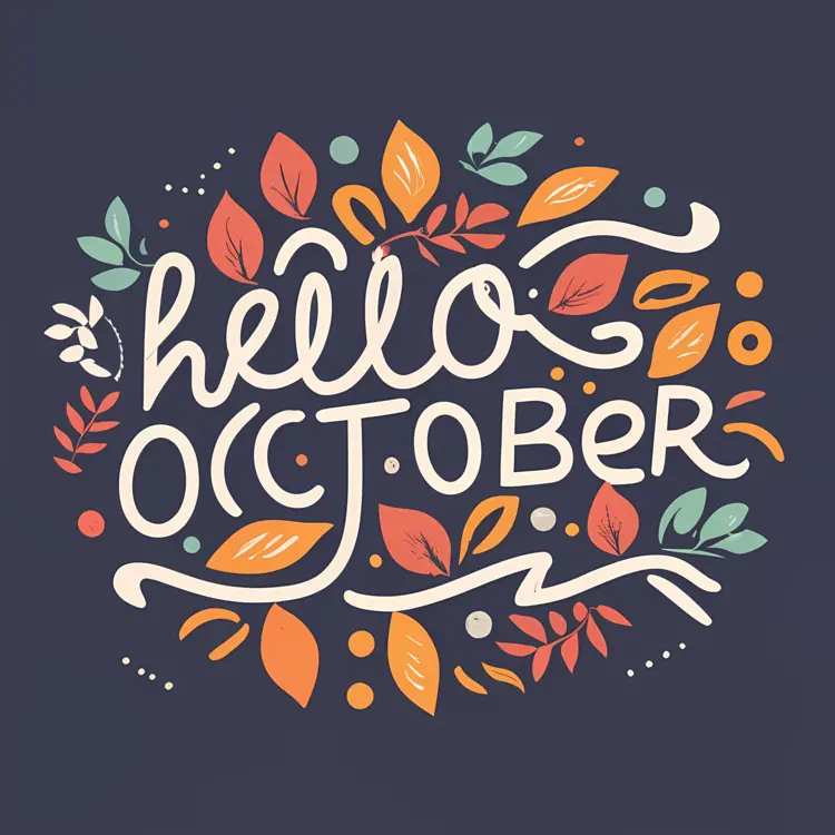 Hello October Text with Leaves
