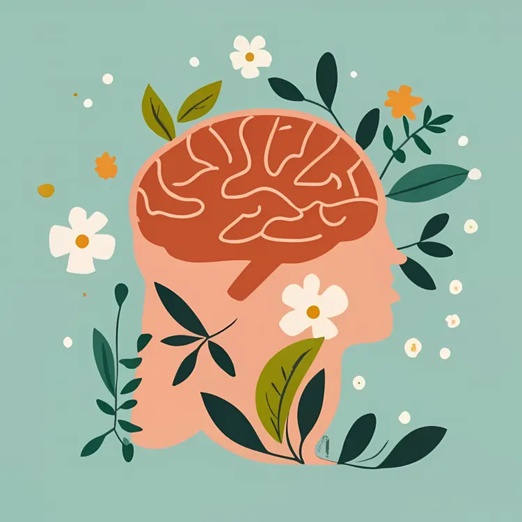 Head Cartoon Illustration with Flowers