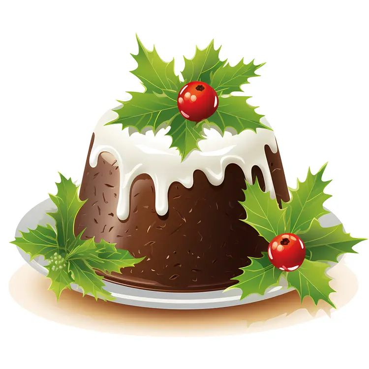 Traditional Christmas Pudding with Holly and Berries