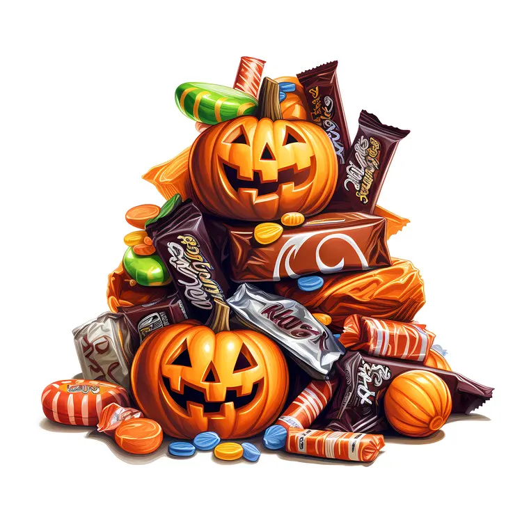 Halloween Candy Pile with Pumpkins