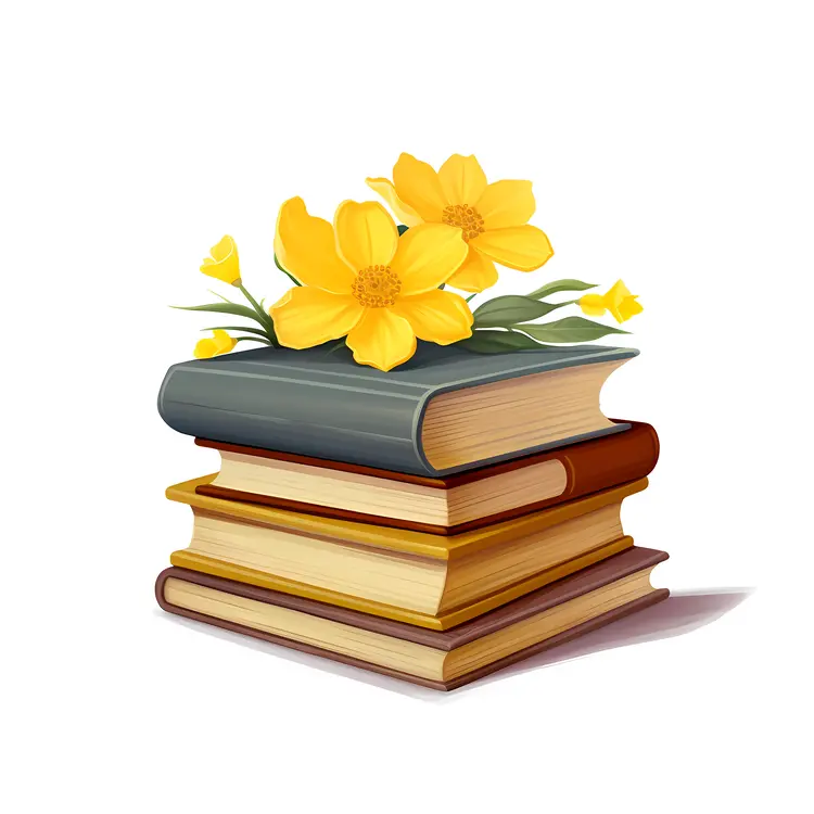 Stack of Books with Yellow Flowers