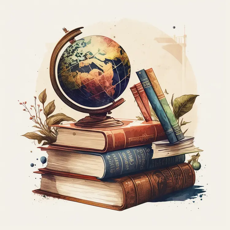 Vintage Globe and Books Illustration for Educational Concept