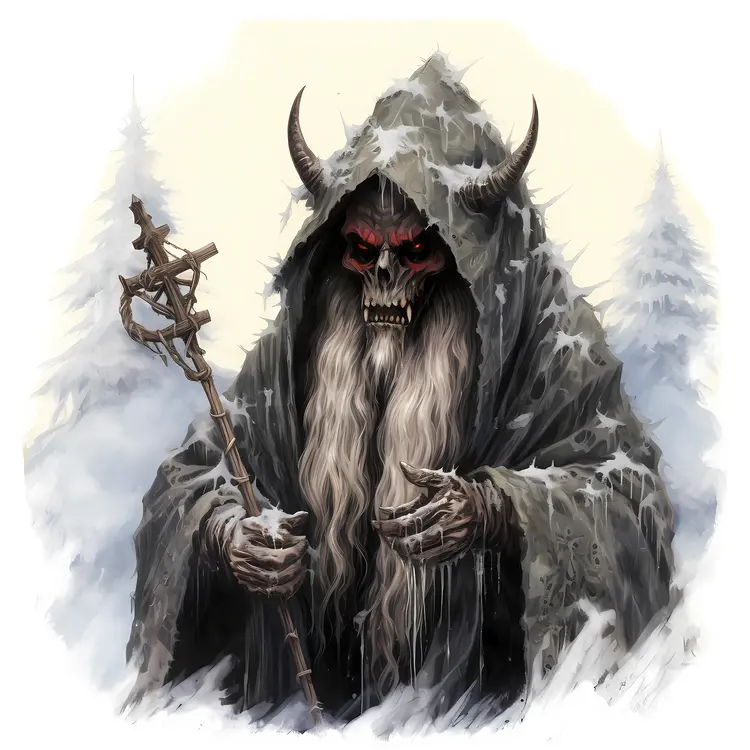 Dark Hooded Figure with Staff Illustration