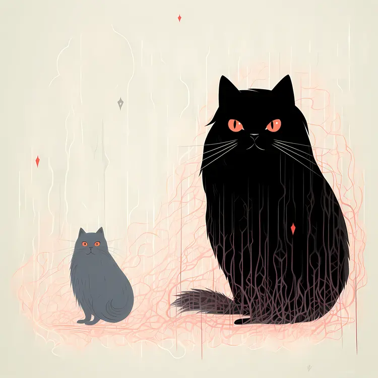 Two black cats with red eyes