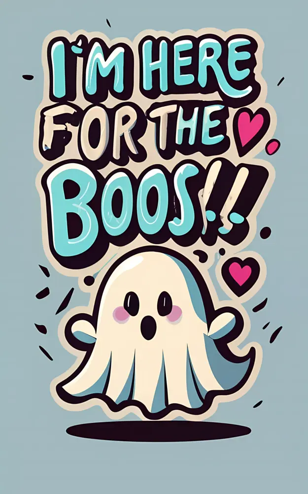 Cute Ghost with 'I'm Here for the Boos' Text