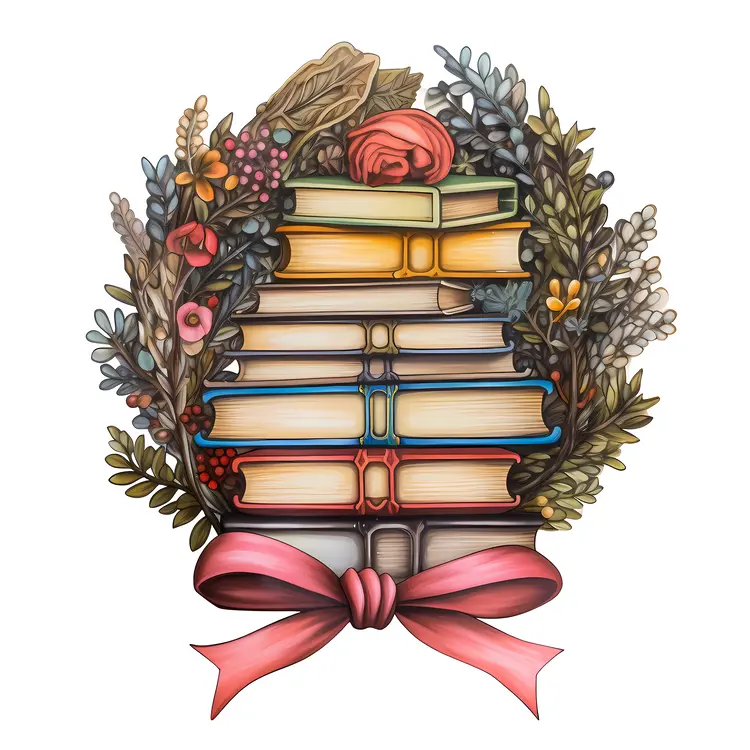 Beautiful Stack of Books with Floral Decoration