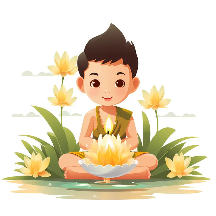 Boy Meditating with Lotus Flower