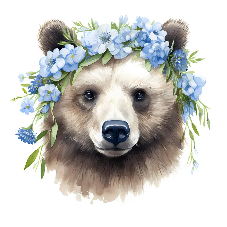 Bear with Blue Flower Crown