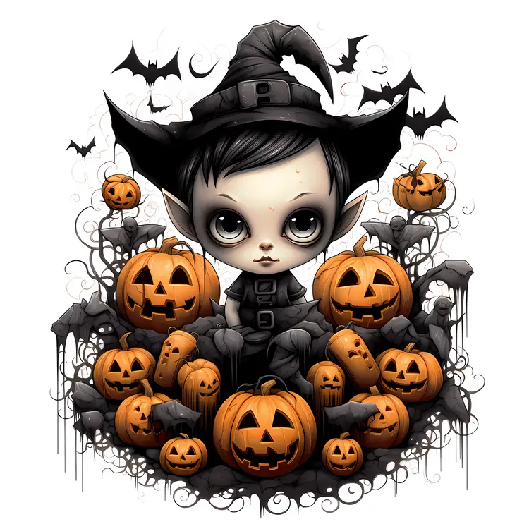 Cute Witch with Pumpkins for Halloween