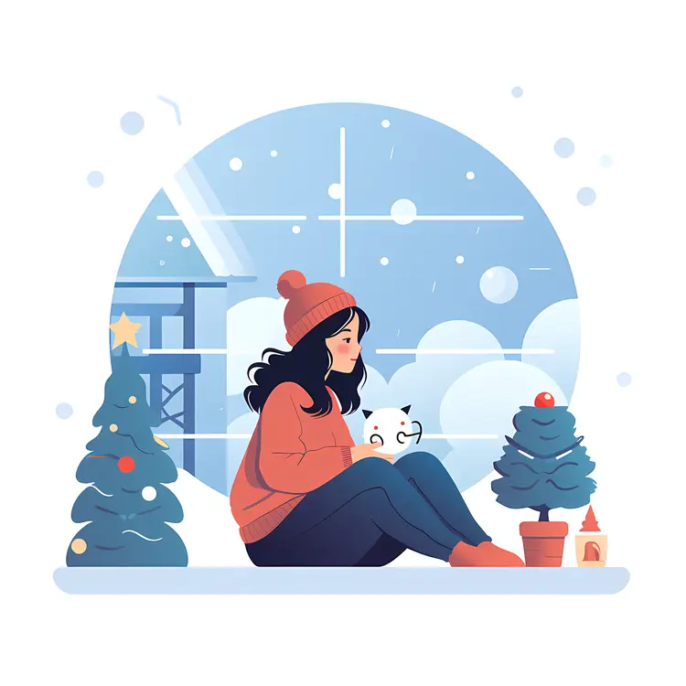 Girl Sitting in Snowy Winter