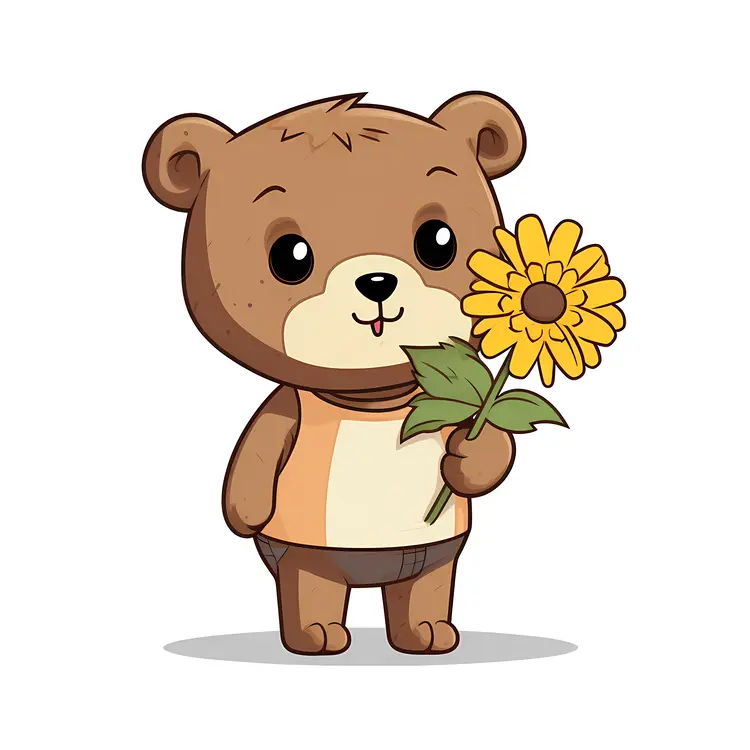 Cute Teddy Bear Holding a Yellow Flower