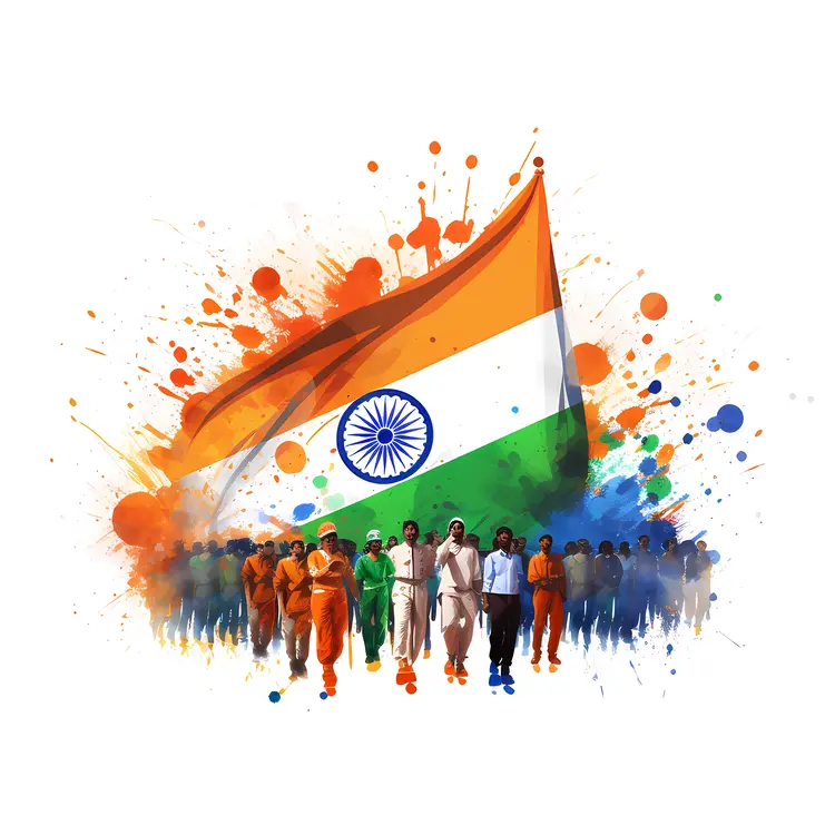 Indian Flag with Celebrating People
