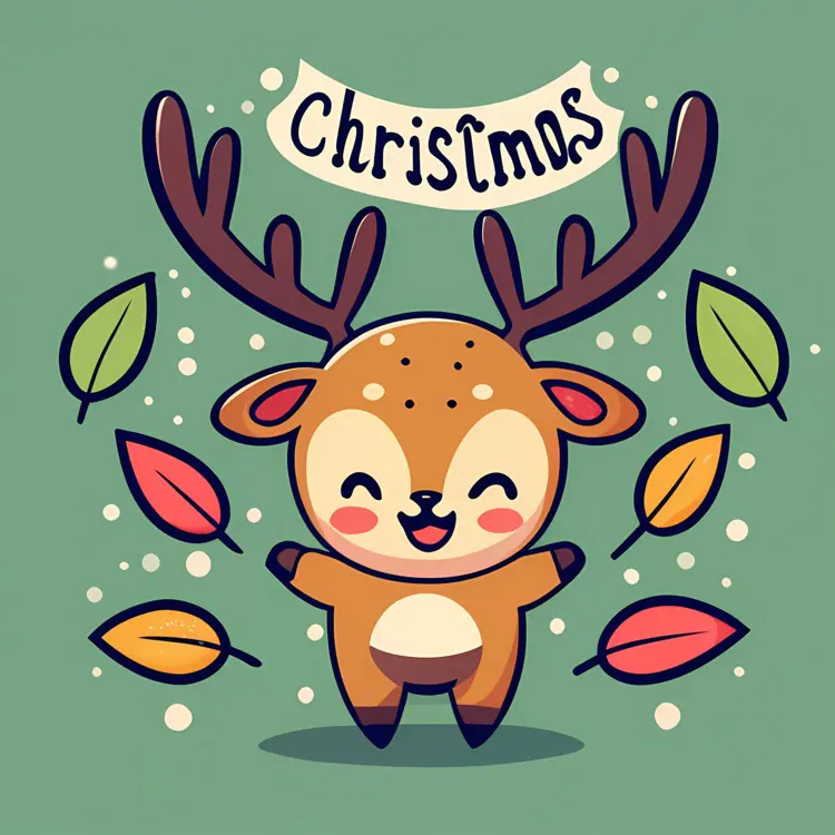 Cute Reindeer with Leaves