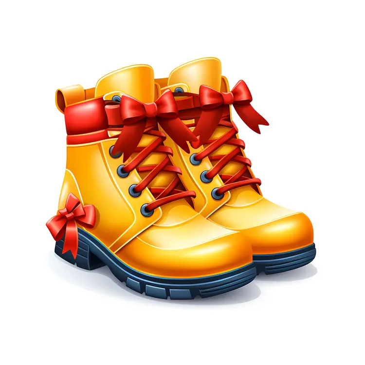 Yellow Boots with Red Ribbons