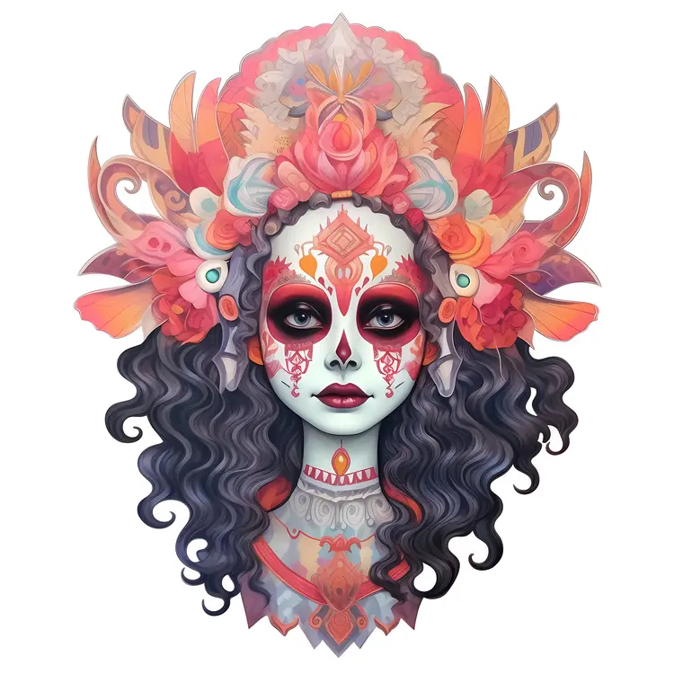 Colorful Day of the Dead Mask with Flowers